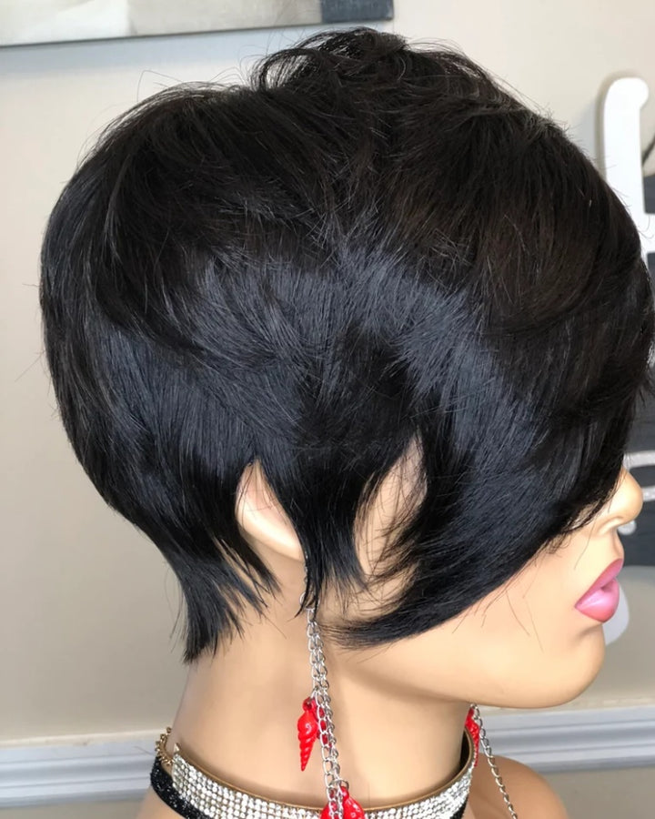 Long Layered Side Bangs Pixie Cut Human Hair Wig