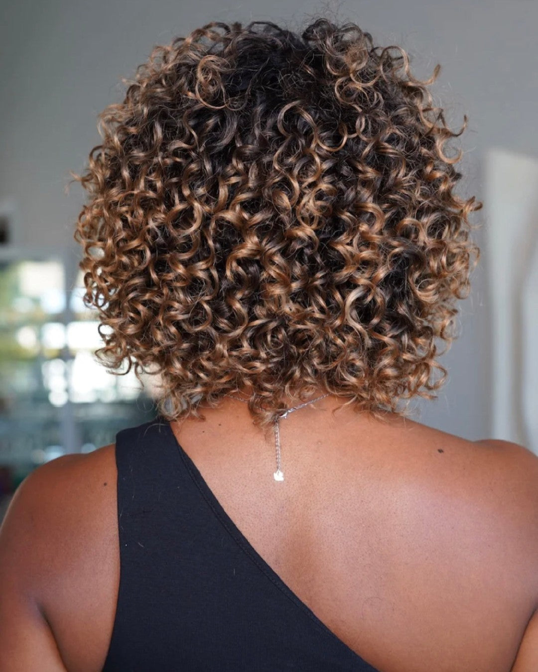 Glueless Brown Ombre Short Curly Wig with Bangs Human Hair Lace Front Wig 180% Density