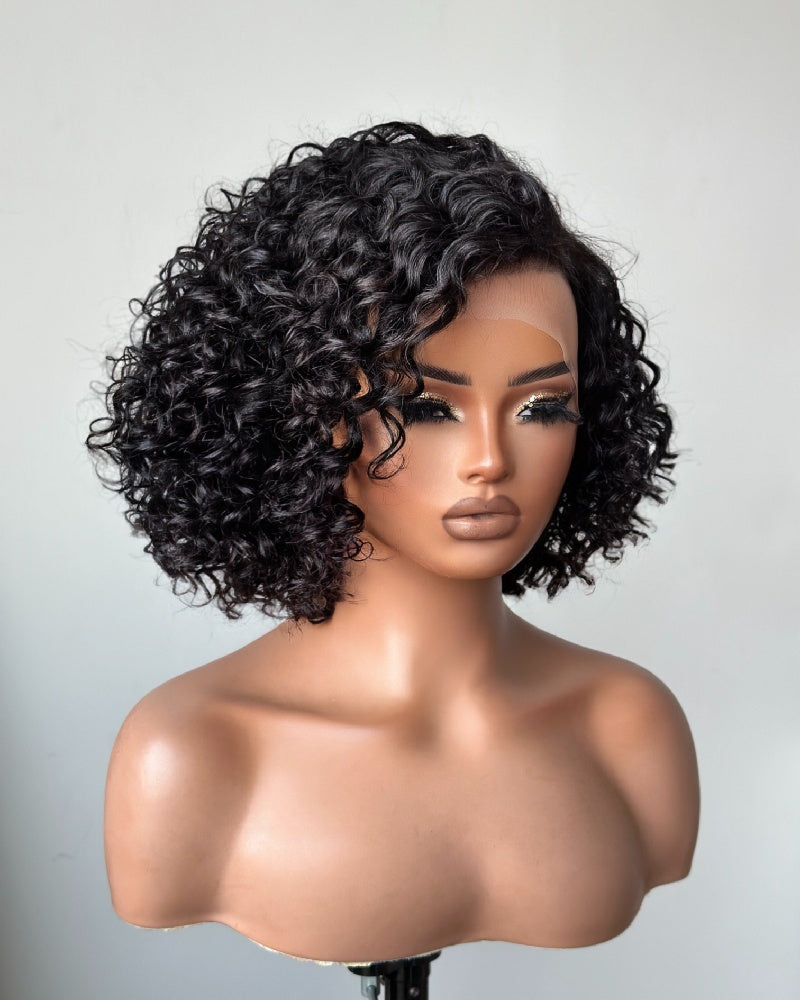 Short Curly Bob Human Hair 13 x 4 Front Lace Wig