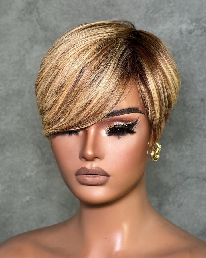 Short Pixie Cut Glueless Human Hair Long Bangs Wig
