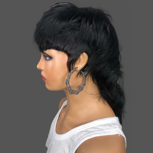 Short Glueless Mullet Wigs For Women Girls 80s 90s Human Hair