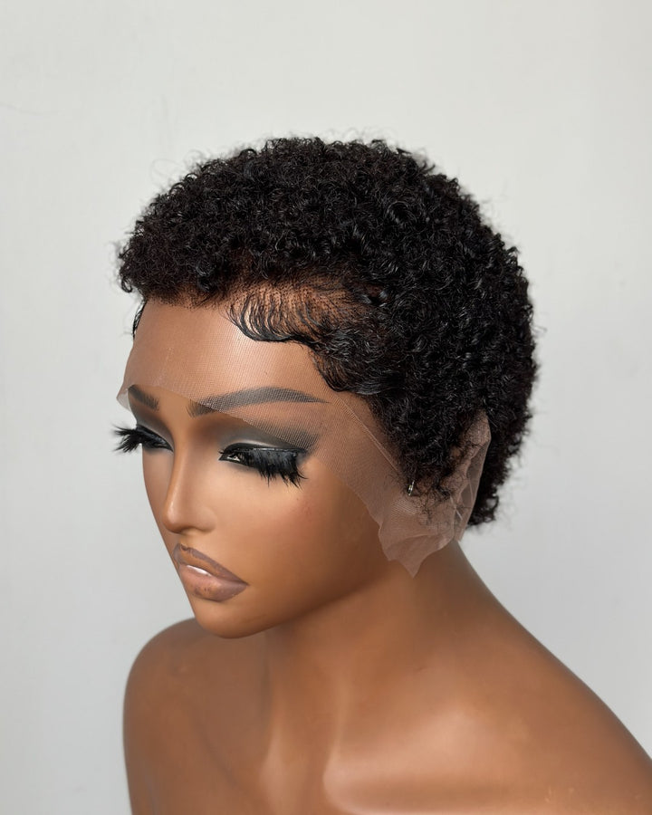 Full Lace Minimal Curly Afro Pixie Cut Wig With Drawstring