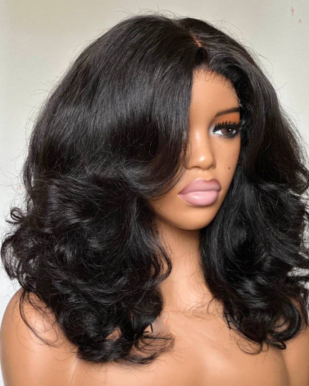 Wear & Go Layered Wavy With Curtain Bangs 4x4 Lace Closure Wig