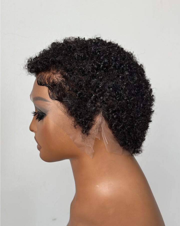 Full Lace Minimal Curly Afro Pixie Cut Wig With Drawstring