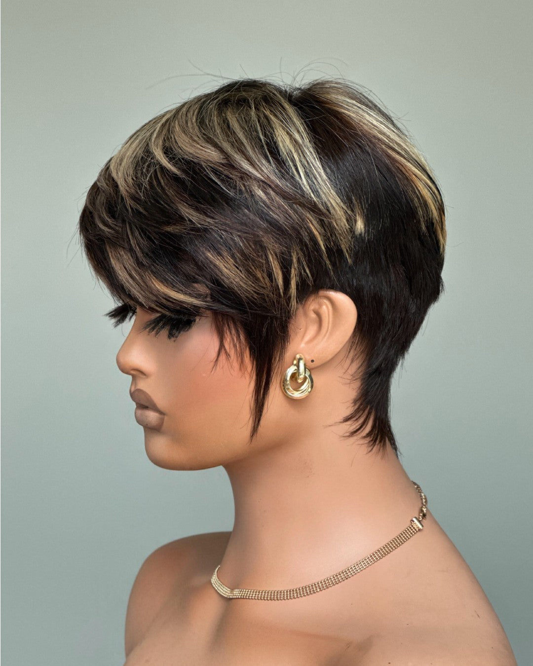 Put On & Go Blonde Highlight Layered Pixie Cut Wig With Bangs