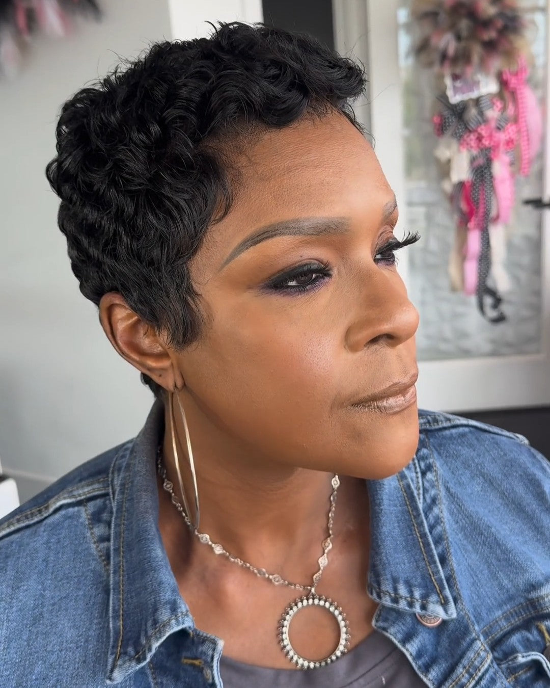 Curly Pixie Cut Human Hair Short Full Lace Wig for Black Women