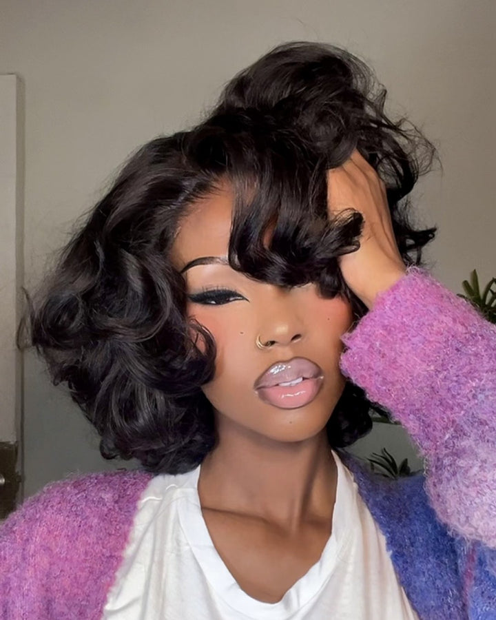 Gorgeous Layered Fluffy Wave Bob 5x5 Lace Closure Wig