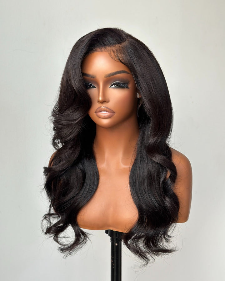 Layered Side Parted Long Bangs Lace Front Body Wave Wig