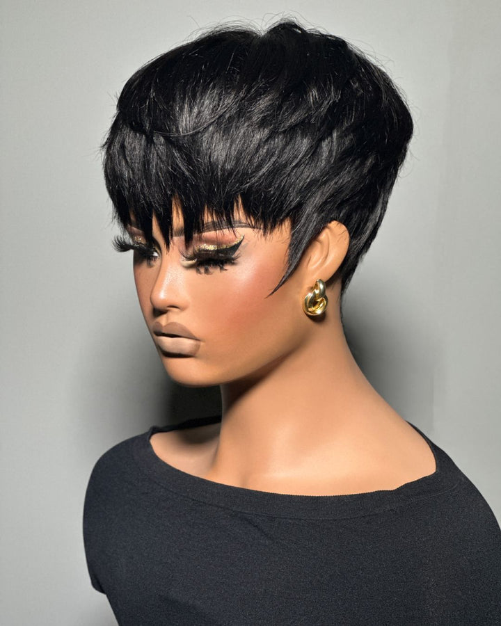 Wear & Go Layered Short Pixie Cut Human Hair Wig With Bang