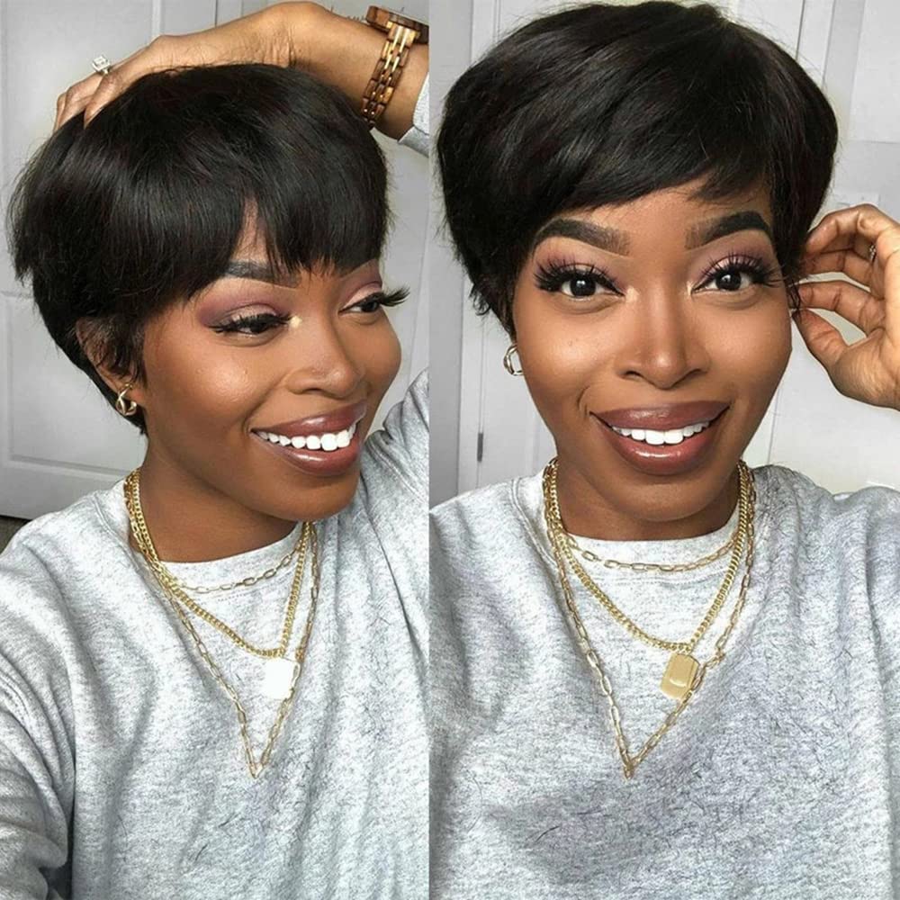 No Lace Short Pixie Cut Layered Bob Wig With Bangs – Instyle wig