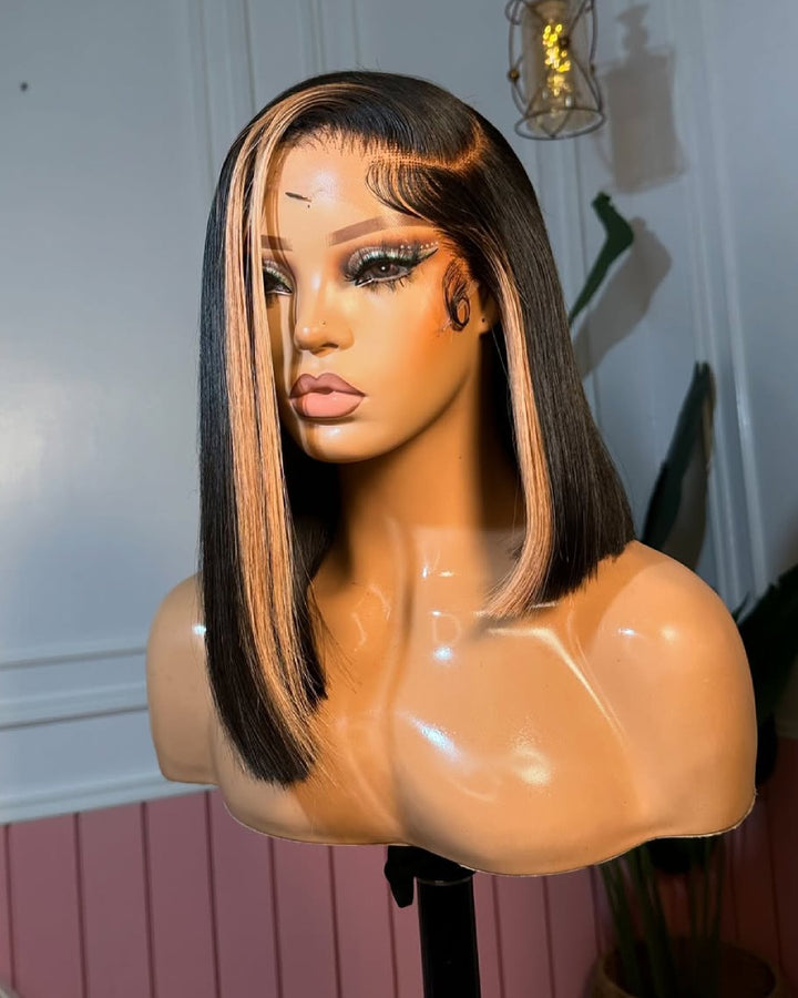 Striped Blonde Asymmetric Style Side Parted 5x5 Lace Closure Wig