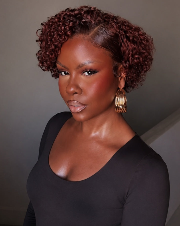 Side Part Burgundy Short Curly Pixie 13x6 Lace Frontal Wig