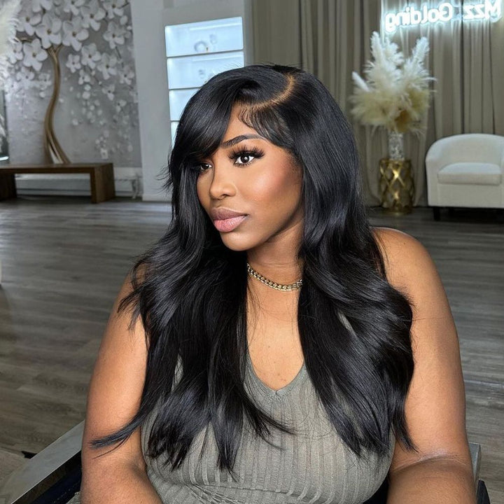 Layered Side Parted Long Bangs Lace Front Body Wave Wig