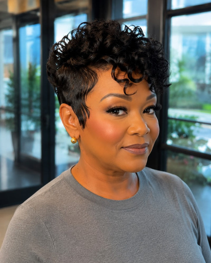 Bold Full Lace Short Curly Pixie Wig with Tapered Sides