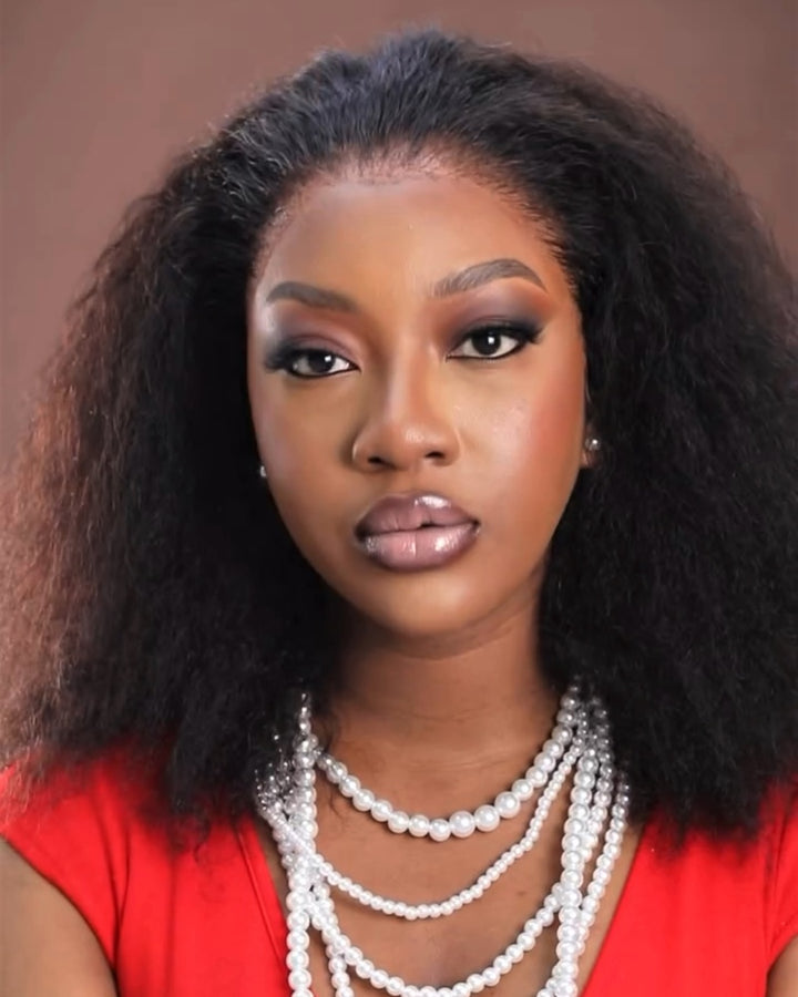 Natural Short Kinky Straight 13x4 Lace Frontal Wig