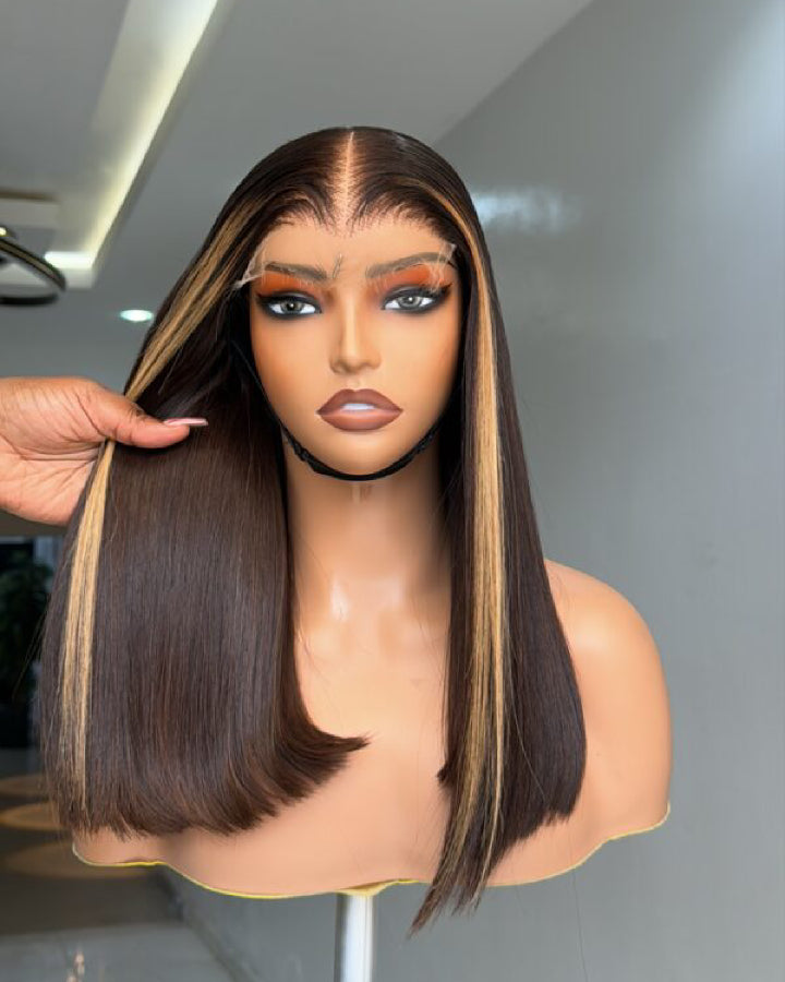 Skunk Stripe Blonde Straight Hair 5x5 Lace Closure Wig