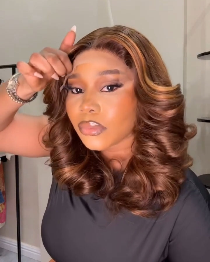 Brown And Blonde Mix Highlights 5x5Lace Closure Wig Bouncy Unit