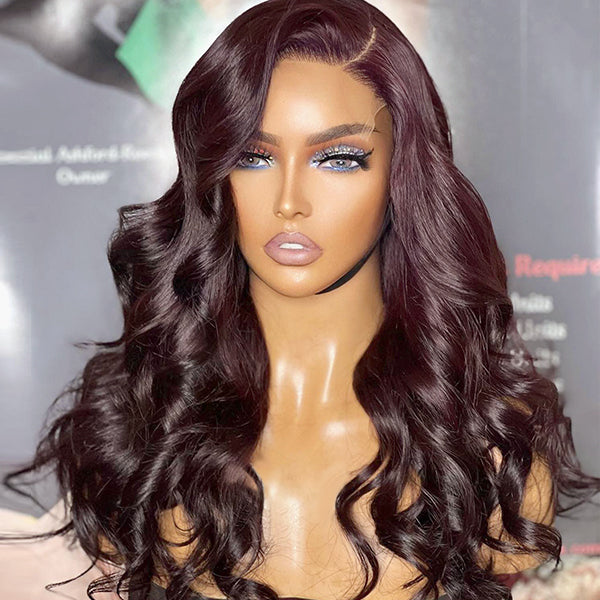 5x5 Lace Closure Classic Dark Plum Body Wave Wig