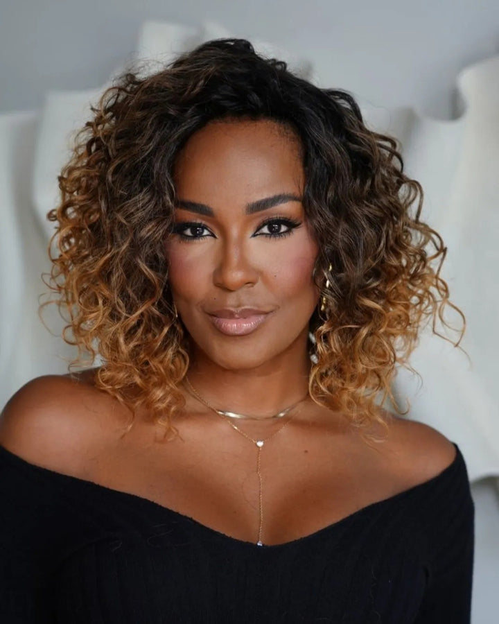 Ombre Golden Blonde Highlight Curly Human Hair Wig