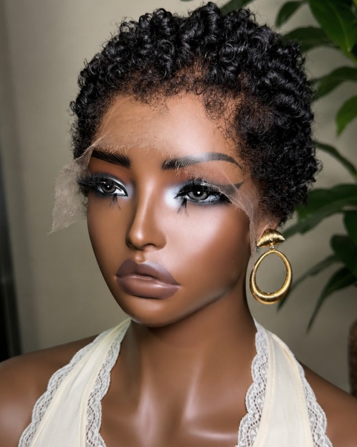 Soft Glam Full Lace Short Curly Afro Pixie Wig for Summer Wear