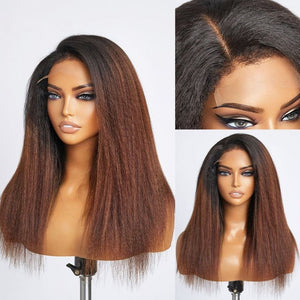 Kinky Edges Black To Brown Ombre Kinky Straight 5x5 Closure Lace Glueless Wig