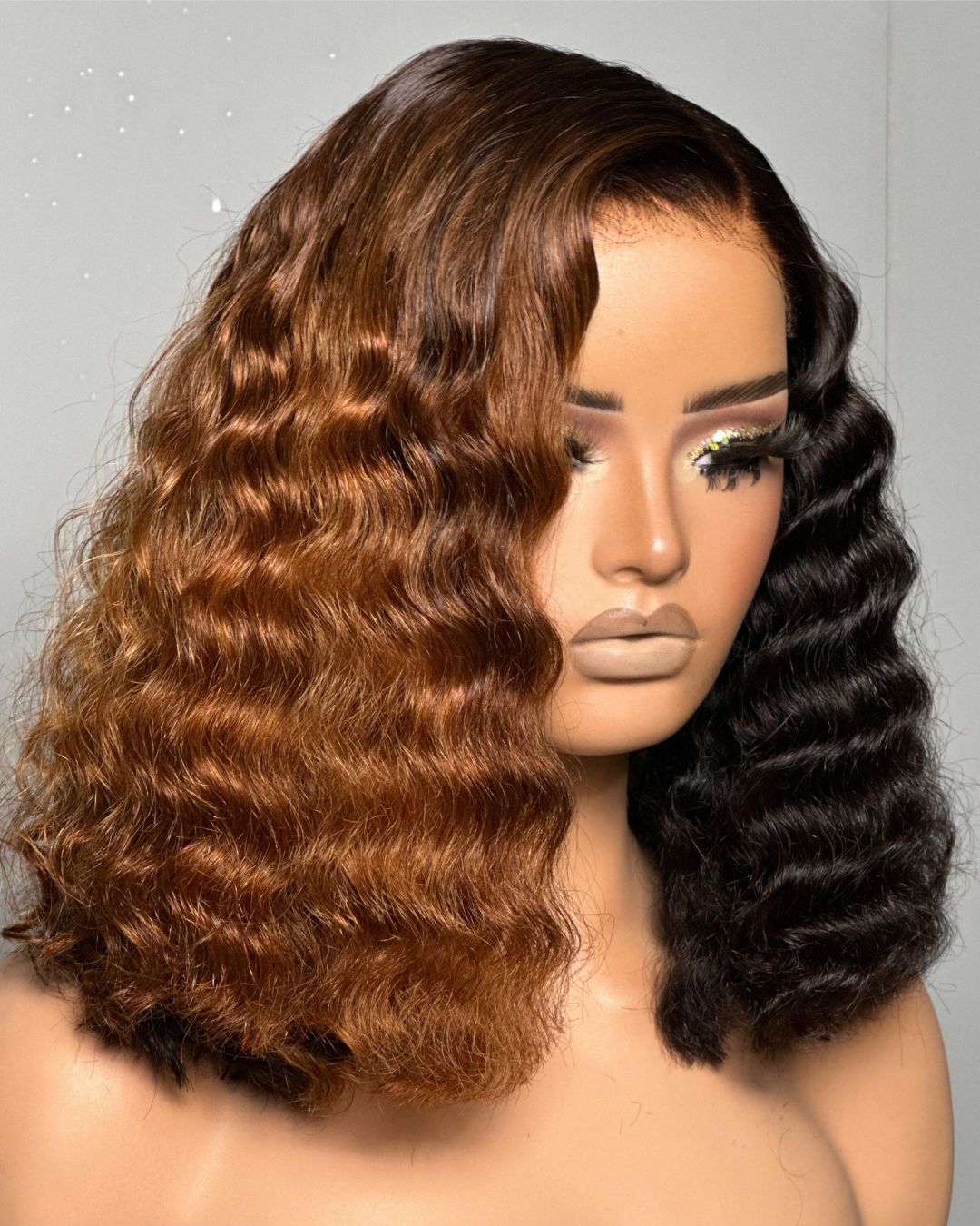 Side Part Curly Brown Color 5x5 Lace Closure Wig