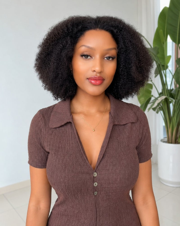Wear & Go Fluffy Afro Kinky Curly 13x4 Lace Front Wig With M Hairline