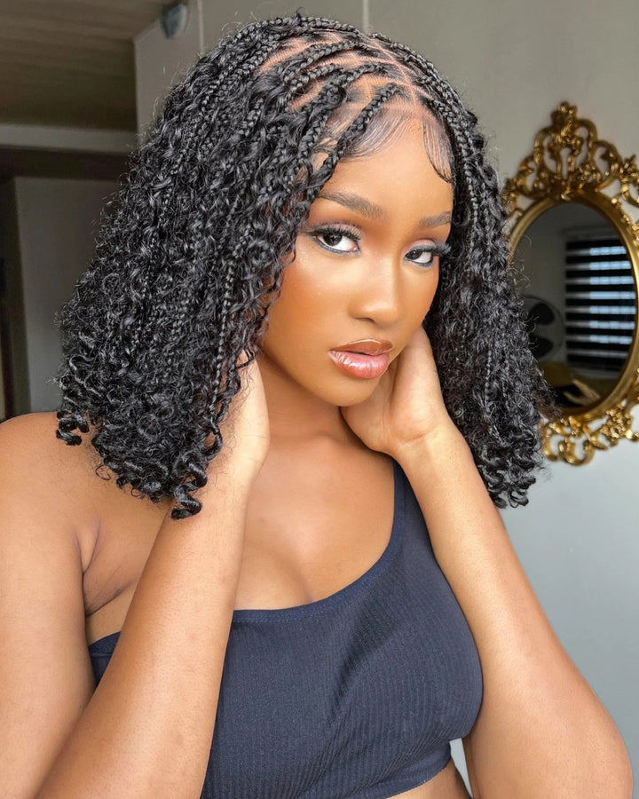 Full Lace Knotless Boho Curls Braided Bob Wig