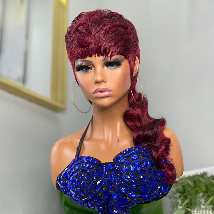 Burgundy Mullet Style Glueless Wig For Black Women