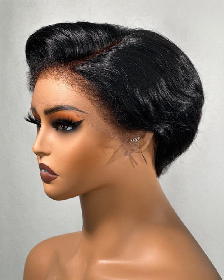 Kinky Edges Short Pixie Cut Layered 13x4 Lace Frontal  Wig