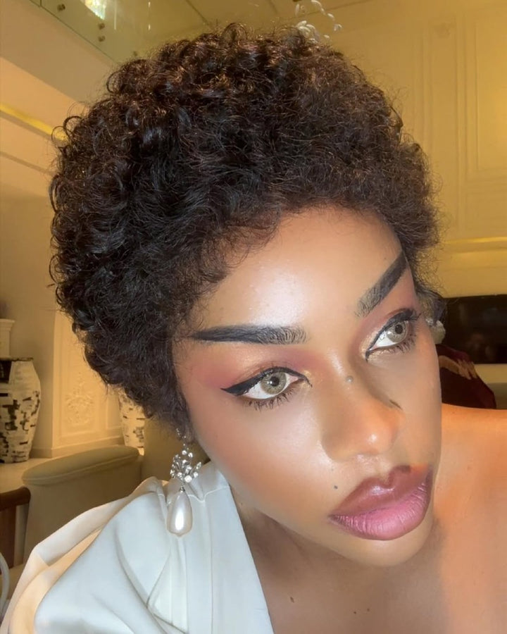 Natural Black Curly Lace Front Wig With Hybrid Hairline