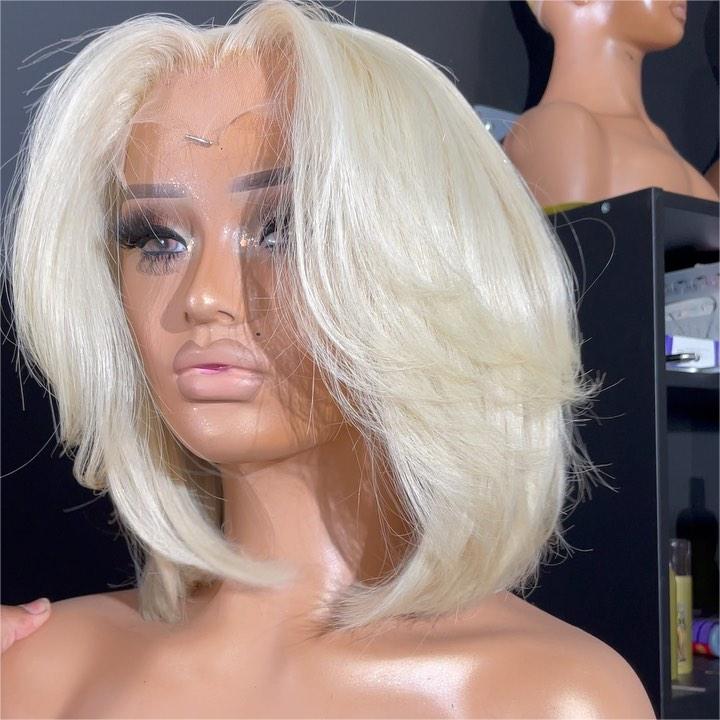 613 Blonde Layered Cut Straight Bob 5x5 Lace Closure Wig