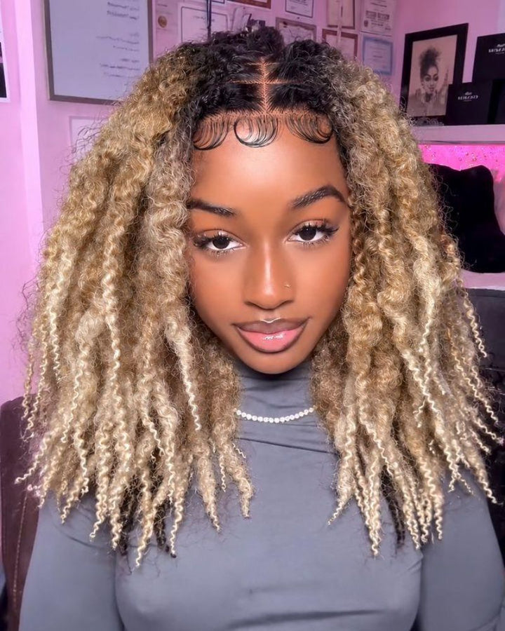 Ombre Blonde HD Full Lace Middle Part Boho Locs Wig with Baby Hairs