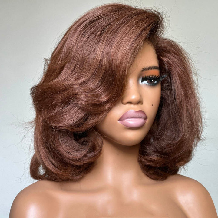 Brown Short Cut Layered Bob 13x4 Lace Front Wig