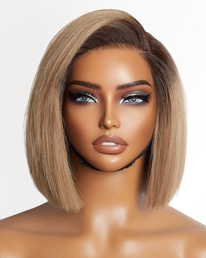 Ash Blonde Ombre Blunt Cut Bob Lace Front Wig