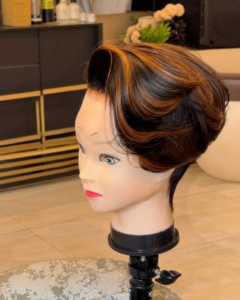 Boss Lady Style Short Pixie 13x6 Lace Wig with Highlights Bangs