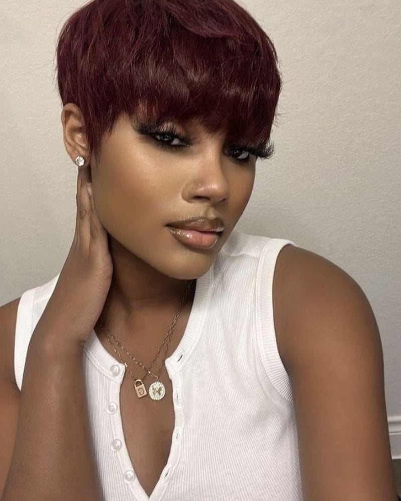 Short Pixie Cut Glueless Human Hair Wig With Bangs