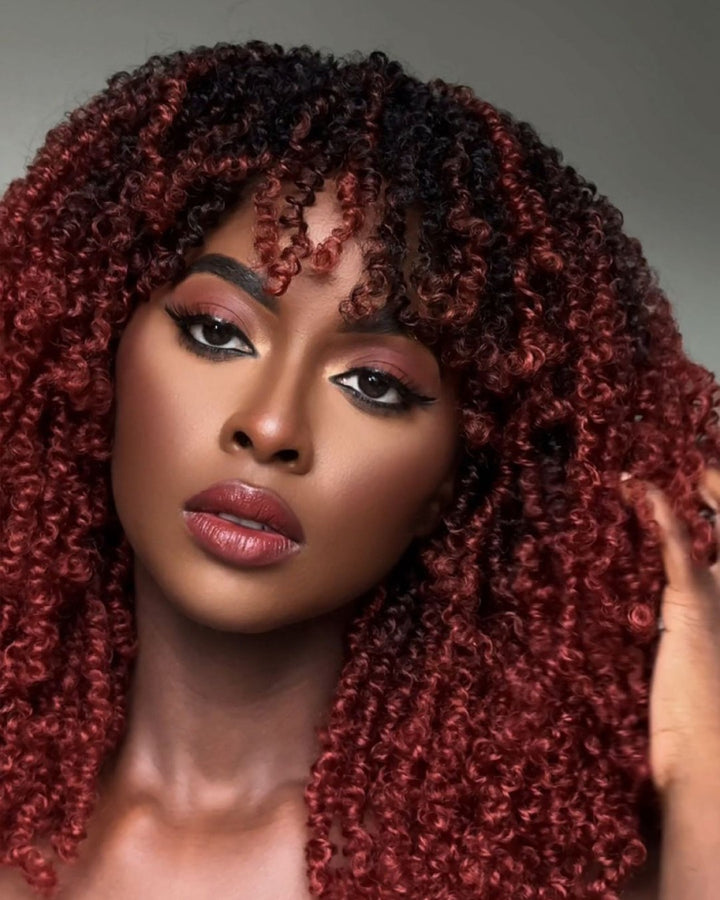 Cherry Colored Afro Curly Bangs Wig