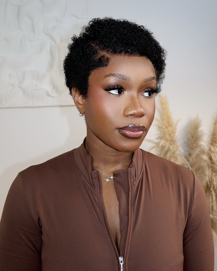 Full Lace Minimal Curly Afro Pixie Cut Wig With Drawstring
