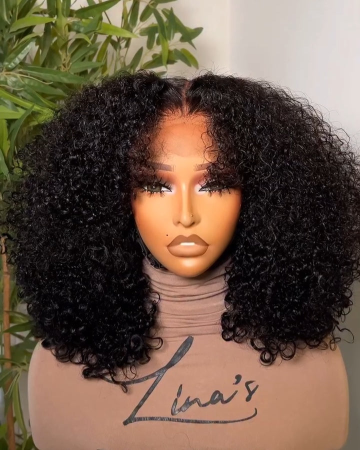 High Density Middle Part Curly 5x5 Lace Closure Human Hair Wig