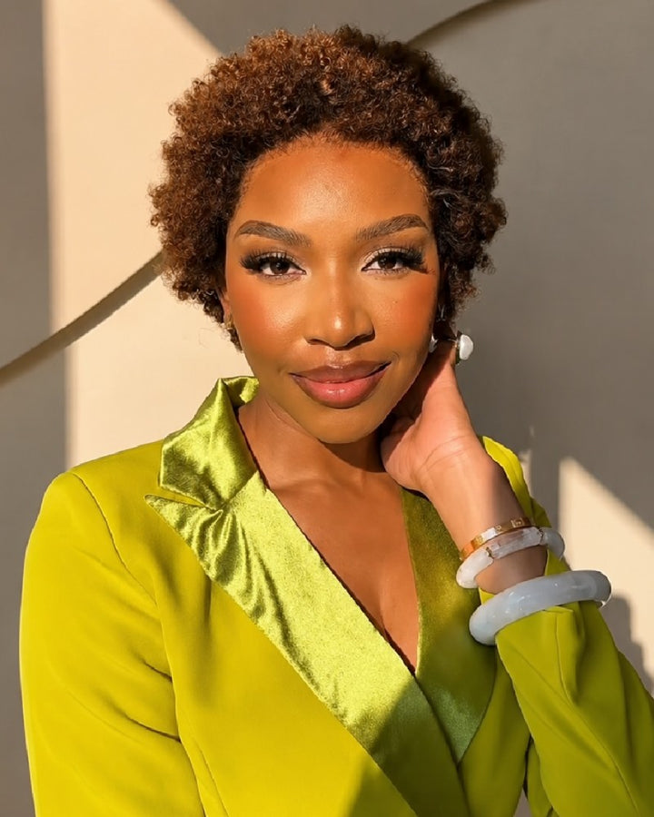 Sculpted Brown Short Afro Curly Pixie 13x4 Lace Front Wig