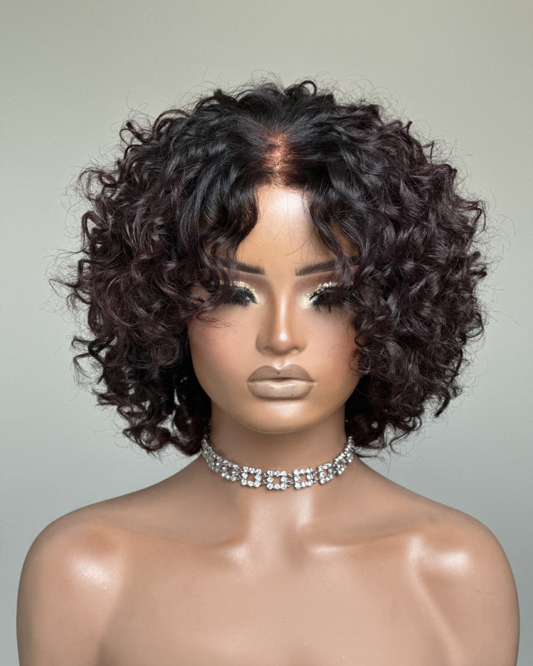 Ombre Reddish Brown Pixie Curly 5x5 Lace Closure Wig With Bangs