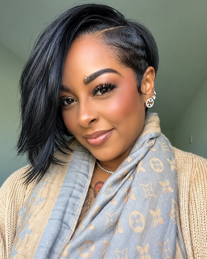 Daring Asymmetrical Pixie 13x6 Lace Wig with Long Side Swept Bangs
