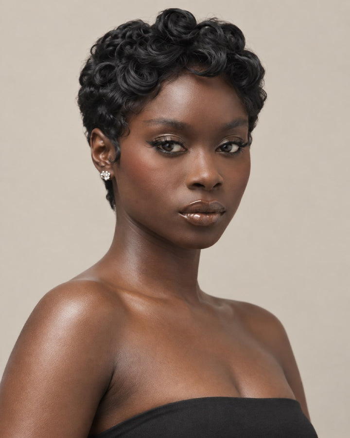 Retro Glam Curly Pixie 13x6 Lace Wig with Curled Fringe