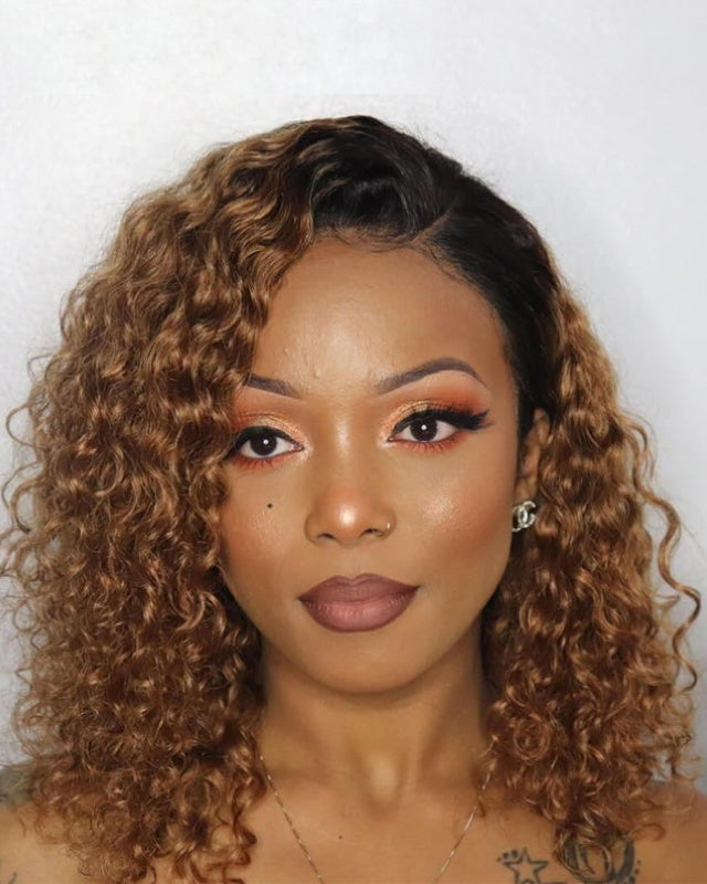 Ombre Honey Blonde Curly 13x4 Lace Frontal Wig