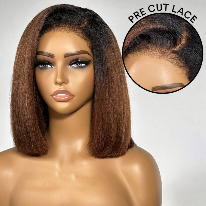 Ombre Brown Kinky Straight 5x5 Pre Cut HD Lace Kinky Edges Wig