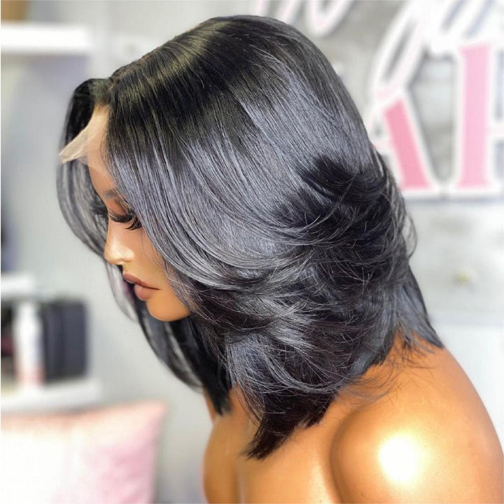 Middle Part Classy Layered Cut Wave Bob 5x5 Lace Closure Wig