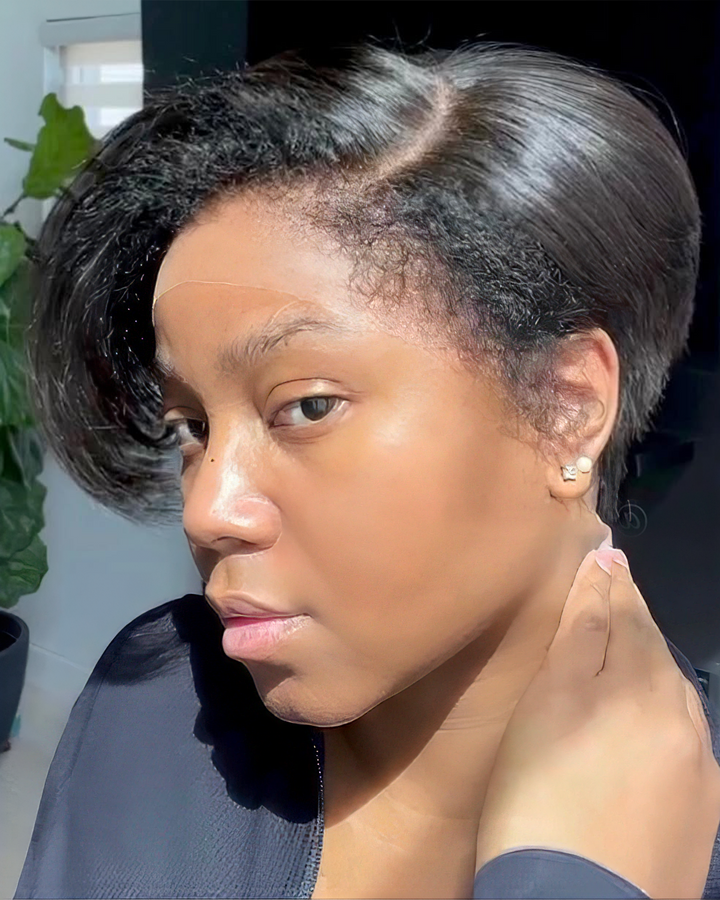 Kinky Edges Short Pixie Cut Layered 13x4 Lace Frontal  Wig