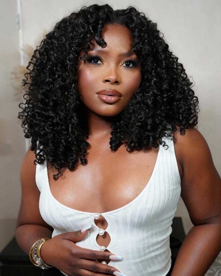 Water Curls Bangs Hair 5x5 Lace Closure Wig