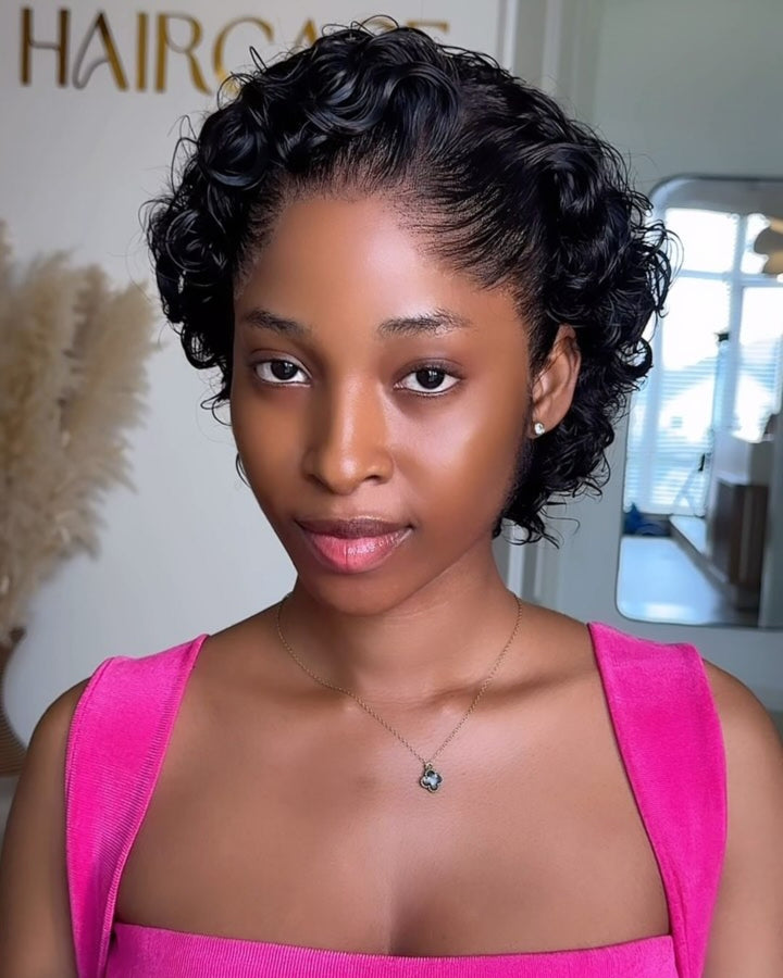 Natural Black Short 13x4 Lace Curly Wig